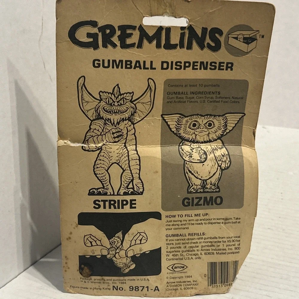 1984 Arrow GREMLINS GIZMO Gumball‎ Dispenser figure- Sealed Damaged Package